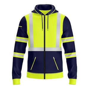 Sudadera con capucha y cremallera frontal de alta visibilidad para hombre, cinta reflectante, abrigo de seguridad de alta visibilidad, sudadera, sudaderas con capucha de alta visibilidad de Color verde - Product Image 1