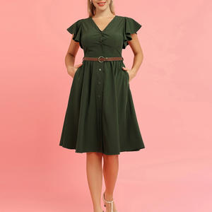 OEM Button-Up con cintura scollo a v elastico <span class=keywords><strong>in</strong></span> vita abiti Vintage da <span class=keywords><strong>donna</strong></span> Retro 1950S 60S manica corta - Product Image 2