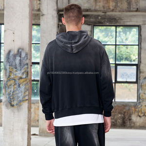 เสื้อฮู้ดดี้สตรีทแวร์ทรงบ็อกซี่ ผ้าบาติกฟอกสีซีดแบบคุณภาพสูง ทรงหลวมไหล่ตก สไตล์ผู้ชาย แบบสั่งทำพิเศษ ไซส์ใหญ่ - Product Image 5