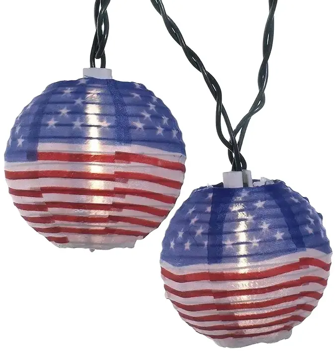 Hot sell Outdoor 10 Count USA Flag Silk Lantern String Lights