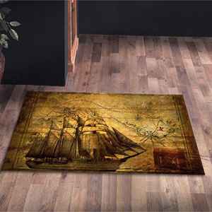 Alfombra Estampada con Mapa del Tesoro de los Piratas Antiguos, Antideslizante, Decoración Artística, para Salón, Entrada, Alfombra de Terciopelo - Product Image 4