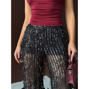 Topshow Black <b>Sequin</b> Tulle Wholesale <b>Pants</b> - [object Object] - Product Image 4