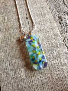 Beau collier pendentif en verre fusionné fleuri pierre précieuse de jade naturel changement de couleur cadeau d'anniversaire fille femme - Product Image 3