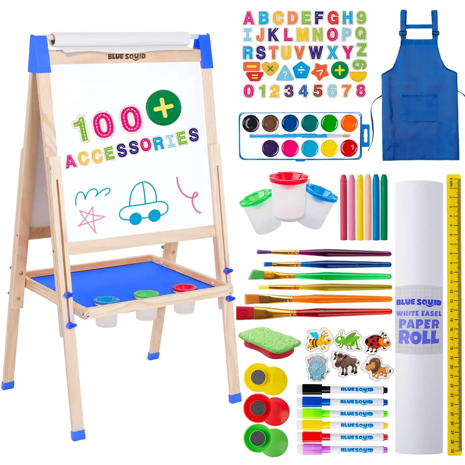 Samtoy Educativo Montessori 2 en 1 Soporte Magnético de Doble Cara Caballete Pizarra Tablero de Dibujo de Madera para Niños