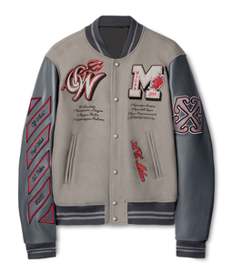 Veste universitaire courte pour couple, vente en gros, logo personnalisé, veste de baseball en cuir, broderie noire, motif en toile - Product Image 1