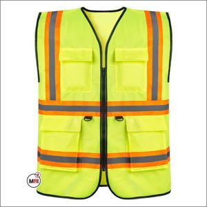 Gilet de sécurité réfléchissant noir personnalisé Logo de l'entreprise avec poches Couleur personnalisée Fluorescent 100% polyester, vestes, vêtements de travail - Product Image 6
