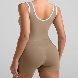 Conjunto Deportivo de 2 Piezas para Mujer, Color Negro, Top Corto sin Mangas con Ribete Blanco, Pantalones Cortos de Cintura Alta, Tejido Sólido y Transpirable, Primavera Verano - Product Image 3