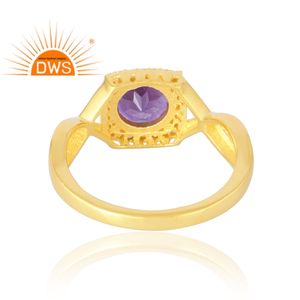 Latest Selling <b>925</b> Sterling <b>Silver</b> 18K Gold Plated Natural Cz & Amethyst Gemstone <b>Ring</b> Demi Fine Jewelry Manufacturer - Product Image 2