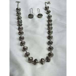 Tridha 925 Silver Fine Jewelry <b>Set</b> Ball <b>Bead</b> Necklace with Fish Hook Dangling Earrings - Product Image 2