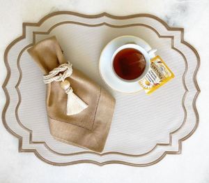 Serviettes en coton écologique islamique Tissu de lin Doublure de couverts Broderie dorée Set de napperons Ramadan Brodé imperméable pour - Product Image 4