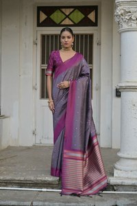 Traje tradicional elegante ligero suave Banglori Handloom Sari de seda cruda con borde de trabajo de tejido disponible en cinco colores - Product Image 5