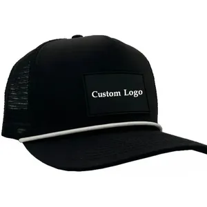 Biểu Tượng Tùy Chỉnh Sản Phẩm Bán Buôn Trucker Hat Cong vành Màu Đen Với Màu Trắng Sợi Dây Thừng Chất Lượng Cao Gorras Thể Thao Cap Trucker Hat