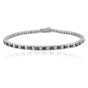 Bracelet tennis glamour en or blanc massif 18 carats, meilleure qualité, fait main, saphir bleu naturel carré, diamant, tendance, mariage, fête - Product Image 1
