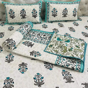 Jaipuri-Sábana de algodón con estampado floral, juego de edredón reversible y 2 fundas de almohada, juego de cama, producto a granel - Product Image 1