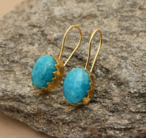 Handmade 18k Gold plated <b>Hook</b> <b>Earrings</b> with Blue Gemstone Oval Cut Dangle <b>Earrings</b> for Women, Elegant Boho Style Jewelry Gift - Product Image 2