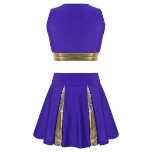 Ensemble d'uniformes de pom-pom girl pour femmes haut court sans manches avec jupe plissée assortie tenue de danse pour les équipes de scène - Product Image 6