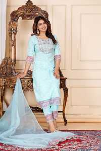 Mode ethnique A-ligne Kurta pantalon ensemble en beau noir prêt à porter Collection coton matériel dernières impressions conceptions robe - Product Image 4