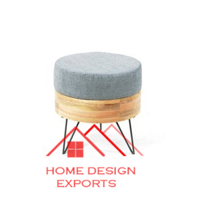 Taburete lateral otomano de último diseño con cojín de base de Metal geométrico, taburete con acabado azul sólido y dorado para hoteles en casa - Product Image 4