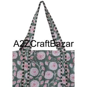 Sac fourre-tout en coton rayé bohème pour femmes indiennes fait à la main avec une longue poignée Grand (>50cm) Fabriqué à la main à partir du Rajasthan - Product Image 2