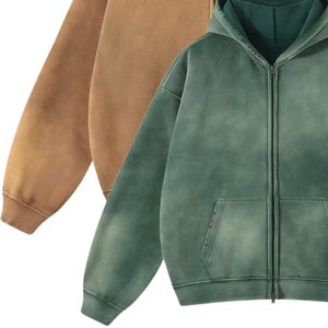 <b>Brown</b> And Green Acid Washed Zip Hoodie Oversized Vintage Look Soft <b>Fleece</b> Full Zipper Streetwear Sweatshirt Winter Wear - Product Image 4