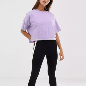 เสื้อออกกำลังกายแขนสั้นผู้หญิงทรงหลวมระบายอากาศได้ดีกับเสื้อคอตตอนลำลองคอกว้าง - Product Image 6