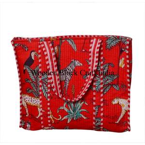 Sac fourre-tout matelassé style jungle, imprimé à la main, en coton léger, avec fermeture éclair et chaîne, pour le bureau, le week-end, le marché, le transport quotidien - Product Image 5