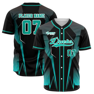 Sublimación personalizada Uniforme de béisbol Jerseys Conjuntos Poliéster Hecho Cuello en V Botón Abajo Adultos Ropa deportiva Jersey de béisbol - Product Image 1