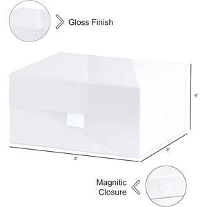 Caja de regalo dura blanca con tapa de cierre magnético Cajas de recuerdo cuadradas de 8 "x 8" x 4 "con acabado blanco brillante - Product Image 3