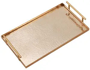 Best Quality Aluminum Serving Tray Kitchenware Decoration with Handle Food Serving Tray Manufacturer Copper Finished Polished