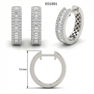 Livraison Rapide Magnifiques Boucles d'Oreilles Créoles Vintage en Or Blanc Massif 18 carats avec Diamants Naturels Taille Brillant Sertis Griffe de Qualité Supérieure - Product Image 5