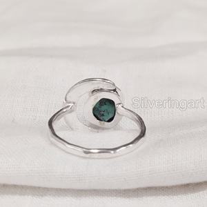 Joyería de piedra en bruto Anillo de mujer Turquesa natural Piedra preciosa cruda Diciembre Piedra natal Anillo de luna creciente Anillo de plata esterlina 925 - Product Image 5