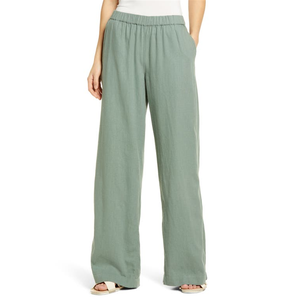 Pantaloni Larghi da Donna Caslon(r) in Misto Lino, Verde Dune, Taglia XS, Vita Alta, Traspiranti, Stile Casual per l'Estate - Product Image 1
