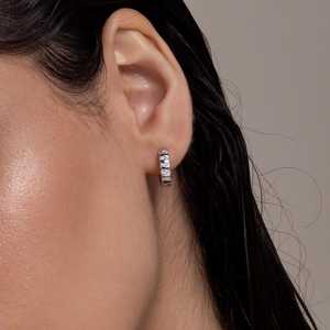 Vintage Diamond Huggie <b>Stud</b> Earrings 92.5 <b>Silver</b> 14k Gold Plated Geometric Design - Product Image 6