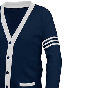 Cárdigan universitario personalizado con cuello en V, uniforme de punto de algodón acrílico con ribete contrastante, ropa escolar universitaria para invierno - Product Image 2