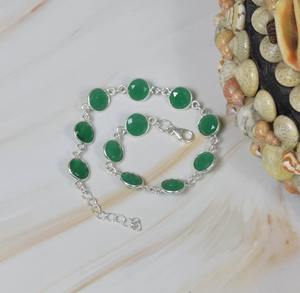 Mai mois pierre de naissance vert Onyx 925 argent Sterling pierre précieuse réglable Bracelet fait main bijoux cadeau pour elle 11 Bracelet en pierre - Product Image 4