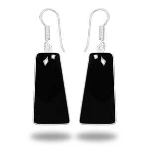 Boucles d'oreilles à crochet pour femmes, pierre précieuse en onyx noir naturel, pierre de naissance de décembre, bijoux faits à la main, plaqué argent, laiton - Product Image 1