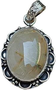 Colgante de mujer, piedra preciosa Natural dorado de rutilo, piedra natal genuina, joyería hecha a mano de Navidad Unisex, colgante de plata de ley 925 - Product Image 2