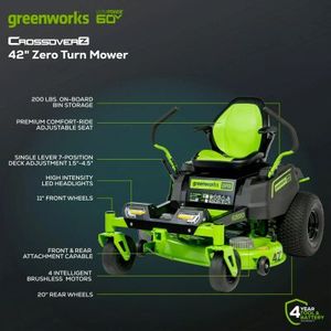 Meilleure Offre : Tondeuse Autoportée ZTR (Zero Turn) Greenworks 60V 42 pouces sans fil + (6) batteries 8Ah et (1) chargeur mural - Product Image 3