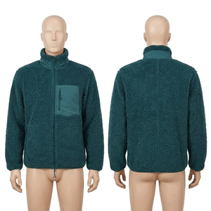 Veste en polaire Sherpa 320 GSM, bleu sarcelle, panneau contrastant, logo brodé personnalisé, vêtements d'extérieur - Product Image 1