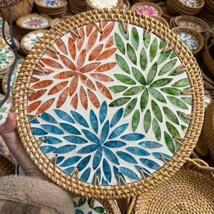 Handmade <b>Square</b> Rattan Woven <b>Placemat</b> Featuring Mother of Pearl Shell Mosaic Direct Factory Wholesale Custom Logo Vietnam - Product Image 4