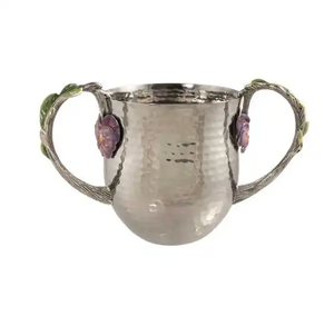 Mug à laver en acier écologique de style juif de 5 pouces, mug à deux poignées et poli à la main - Product Image 2