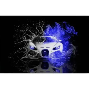 Impresión en lienzo de superdeportivo Fida White con humo azul y salpicaduras de agua - Product Image 6