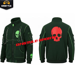 Sudadera con Capucha de Felpa Gótica Estampada Personalizada de Alta Calidad 100% Algodón para Hombre, Ropa de Calle Punk, Detalle de Cadena de Metal, Cremallera de Esqueleto - Product Image 5