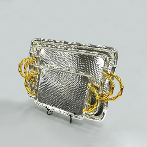 Bandeja de café de aluminio hecha a mano Diseño de acero inoxidable martillado Asas de latón de gran tamaño Forma rectangular - Product Image 3