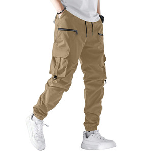 Pantalones Cargo de hombre de punto de Color sólido de material personalizado para servicio informal/OEM pantalones Cargo de hombre con cintura elástica y múltiples bolsillos - Product Image 1