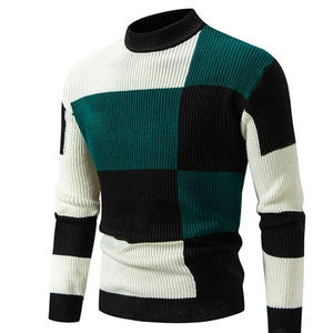 Suéter de punto informal de alta calidad para hombre, suéter de manga larga con cuello simulado, diseño de bloque de Color, transpirable para la universidad universitaria - Product Image 1