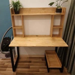 ComDesk <b>Foldable</b> 120x60x145cm Rubber Wood Computer <b>Desk</b> with Bookshelf Simple Design Laptop/Gaming Table for Bedroom COD68033 - Product Image 6