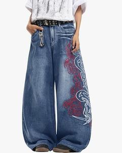 Men's Hip Hop Baggy Straight Jeans High Waist Breathable Loose Fit Denim Pants Summer Winter Streetwear - Product Image 1