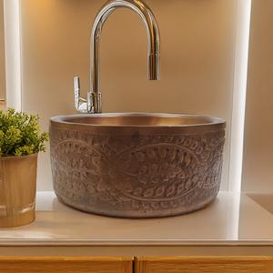 Lavabo de Baño Redondo de Cobre Grabado a Mano, Lavabo de Lujo, Lavabo de Cobre al por Mayor, Lavabo de Baño Grabado. - Product Image 2