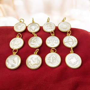 Madre de perla Piscis signo del zodiaco tallado colgantes de bisel de plata esterlina 15mm forma de moneda redonda bisel signo del zodiaco encanto - Product Image 4